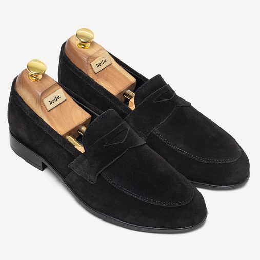 Skórzane zamszowe loafersy męskie Jerome czarne