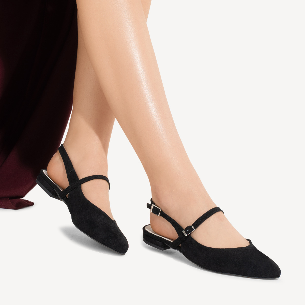 Zamszowe balerinki z odkrytą piętą Shannon czarne