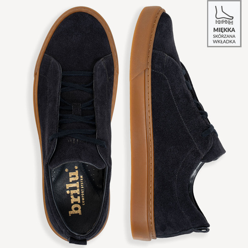 Męskie skórzane zamszowe sneakersy Edison granatowe