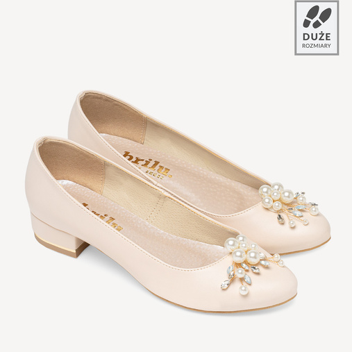 Ślubne balerinki z ozdobą z perełek Harlow cieliste ecru
