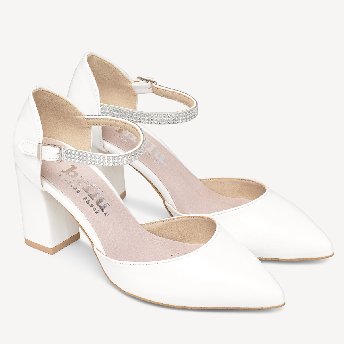 Ślubne czółenka z cyrkoniowym paskiem Lavonia białe