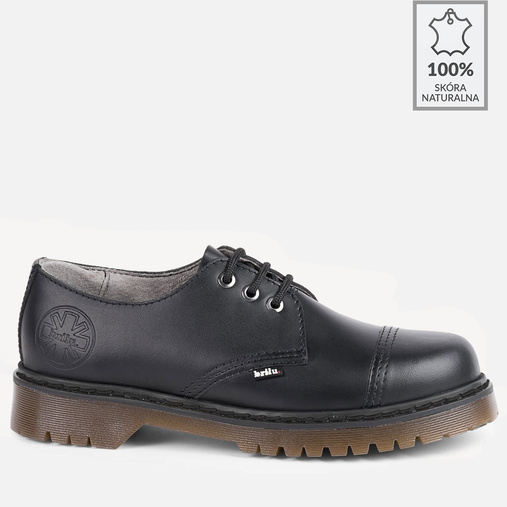 Skórzane glany BRILU niskie 3-dziurki kauczukowy spód czarne