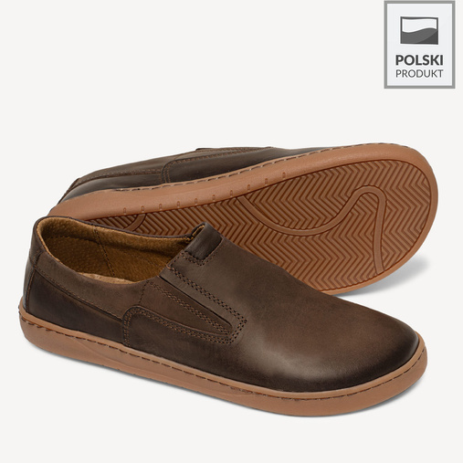 Męskie skórzane półbuty wkładane barefoot Wayne brązowe
