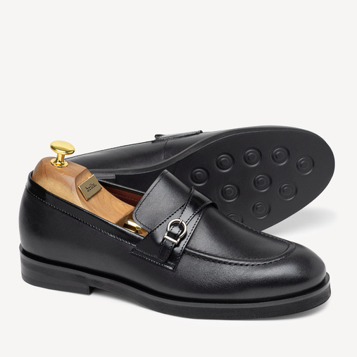 Skórzane loafersy męskie z klamrą Jared czarne