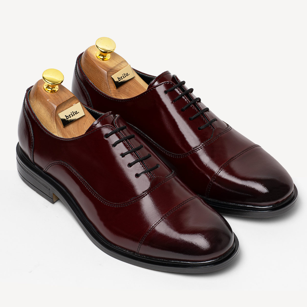 Skórzane wizytowe półbuty męskie oksfordy Artemis bordowe