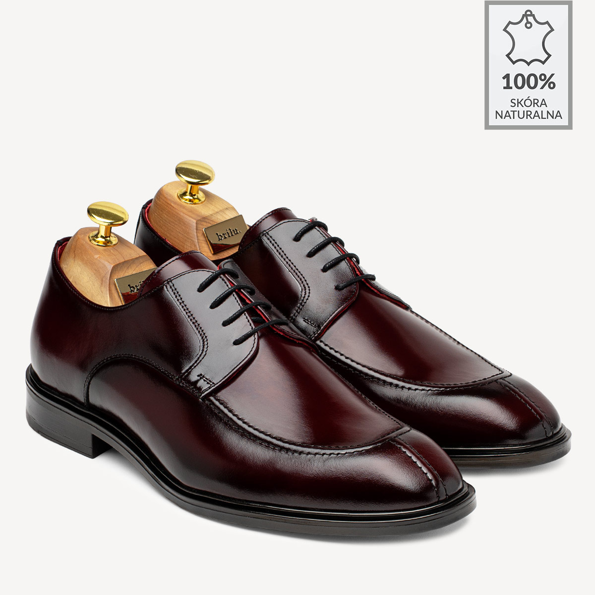 Buty wizytowe skórzane derby Leonardo bordowe