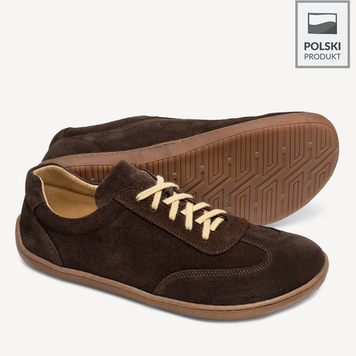 Zamszowe damskie sneakersy barefoot Everest ciemny brąz