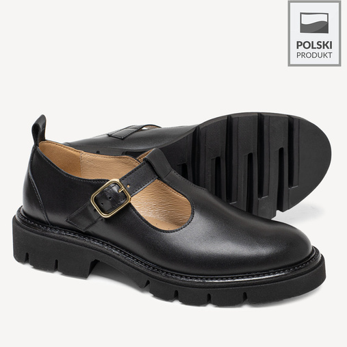 Skórzane półbuty damskie z klamrą Ethna czarne