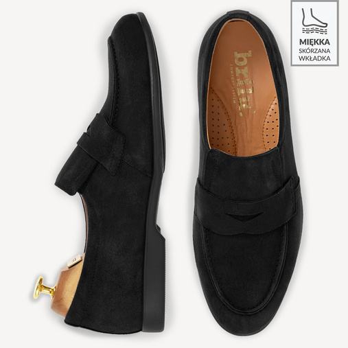 Skórzane zamszowe loafersy męskie Cyrus czarne