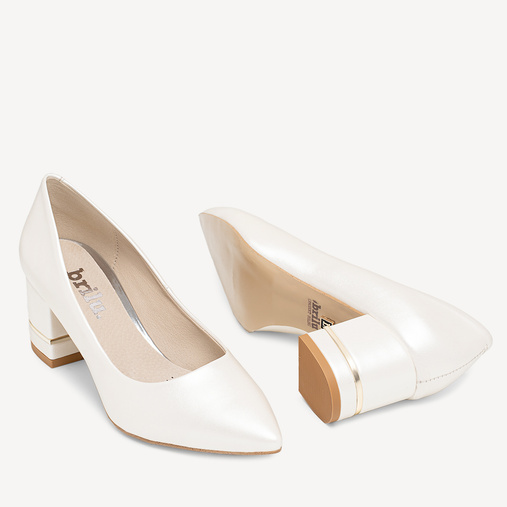 Ślubne perłowe czółenka z ozdobnym obcasem Felicia ivory