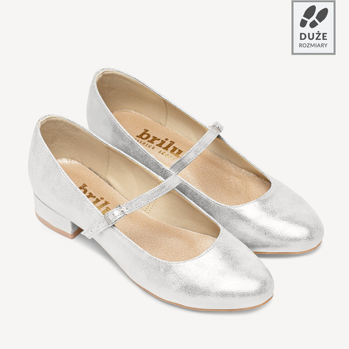 Ślubne połyskujące balerinki z paskiem Mayla srebrne