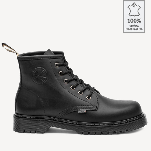 Skórzane glany BRILU wysokie 6-dziurek kauczukowy spód czarne