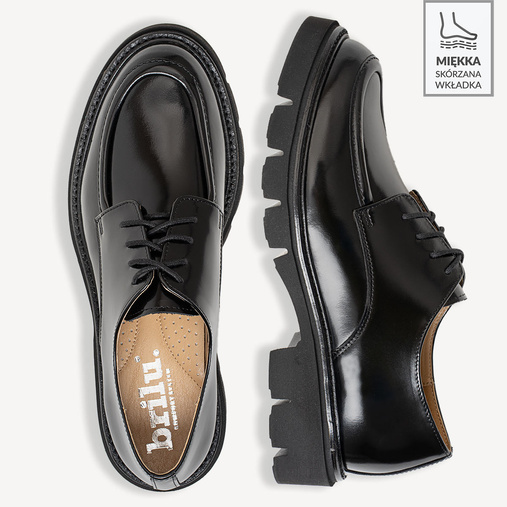 Skórzane lakierowane półbuty damskie Luxury czarne