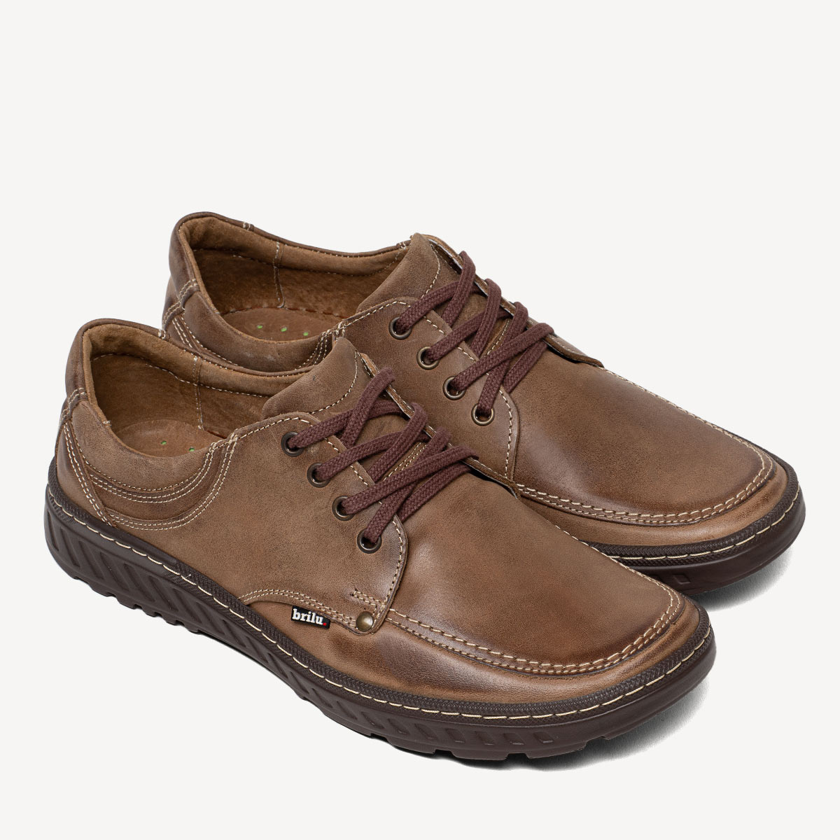 Męskie wiązane półbuty ze skóry naturalnej Lukas brązowe