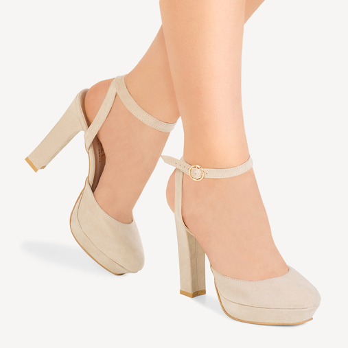 Eleganckie czółenka na platformie z odkrytą piętą Olivia beżowe