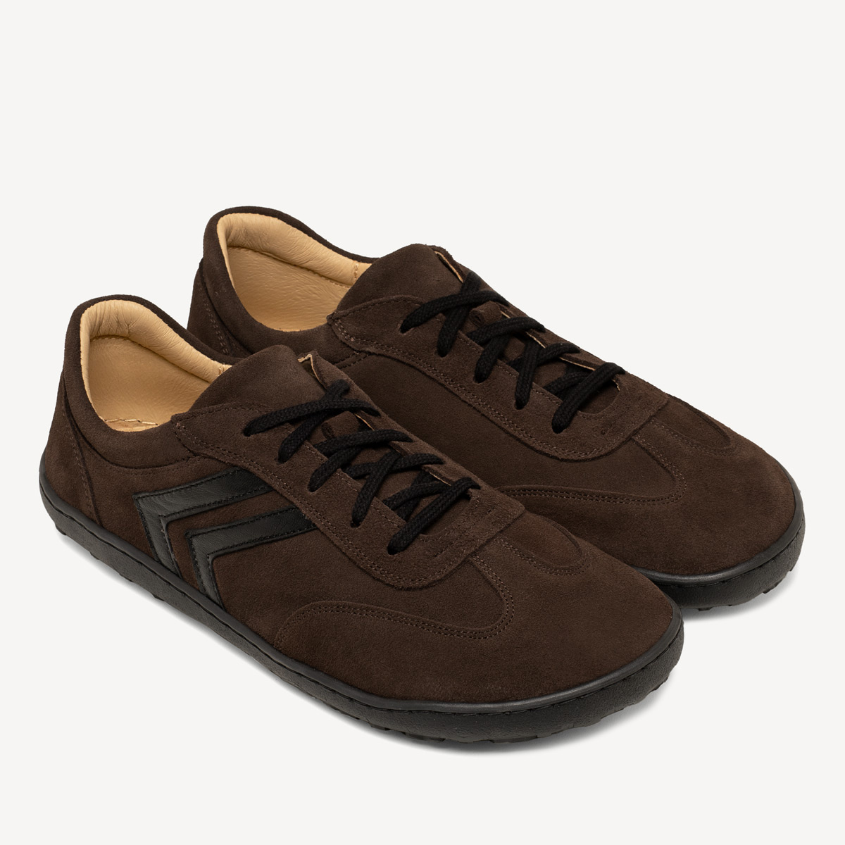 Sneakersy barefoot skórzane z szerokim przodem Rivery brązowe