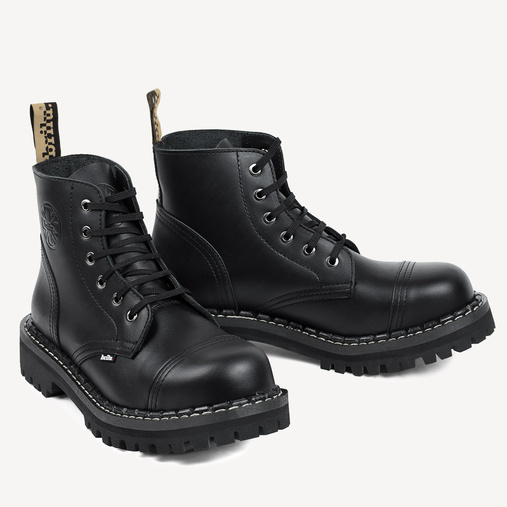 Skórzane glany BRILU wysokie 6-dziurek czarne 