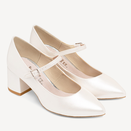 Ślubne perłowe czółenka z paskiem Cheryl ivory