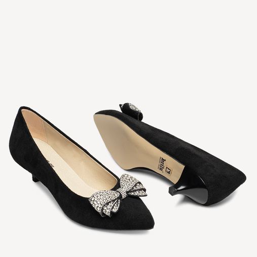 Zamszowe niskie szpilki z ozdobną kokardą Lizzie czarne