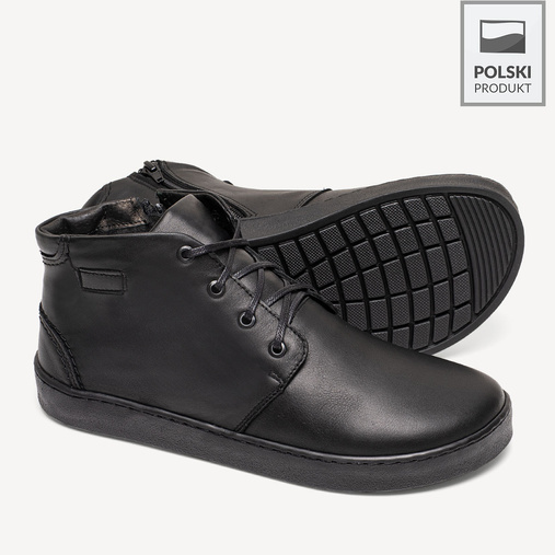 Skórzane trzewiki męskie barefoot Tyrrel czarne