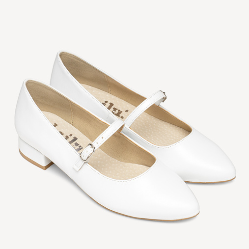 Ślubne balerinki na płaskim obcasie z paskiem Willow białe