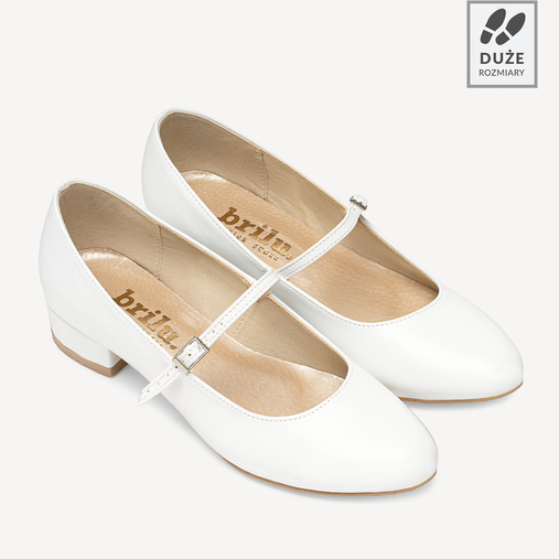 Ślubne licowe balerinki z paskiem Mayla białe