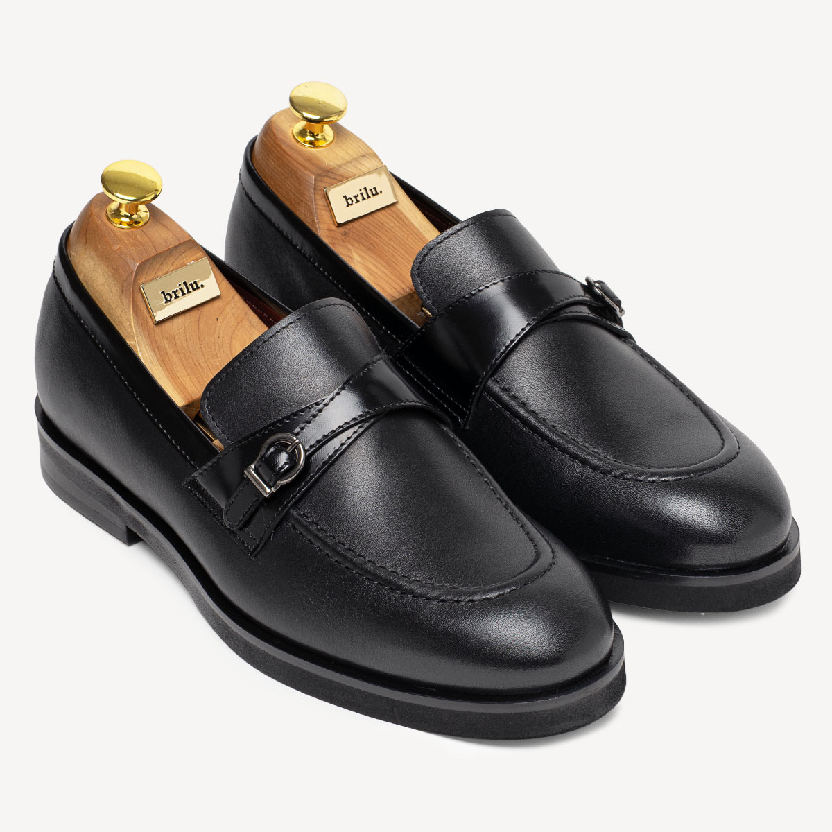 Skórzane loafersy męskie z klamrą Jared czarne