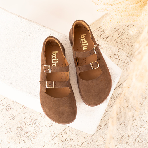 Skórzane zamszowe baleriny barefoot Montana brązowe