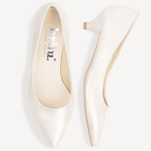 Ślubne perłowe szpilki na niskim obcasie Piper ivory