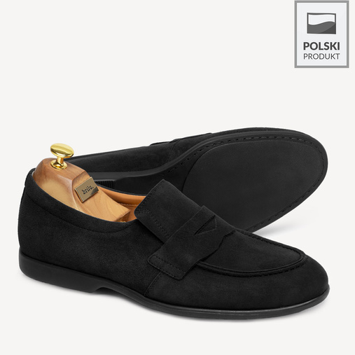Skórzane zamszowe loafersy męskie Cyrus czarne