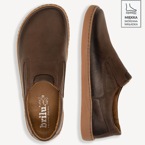 Męskie skórzane półbuty wkładane barefoot Wayne brązowe
