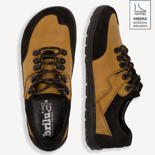 Skórzane buty męskie trekkingowe barefoot z szerokim noskiem Denver żółte
