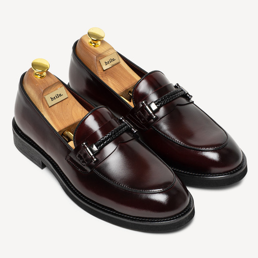 Męskie loafersy ze skóry naturalnej Tristan bordowe