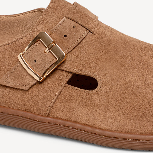 Zamszowe półbuty z klamrą barefoot Megan brązowe