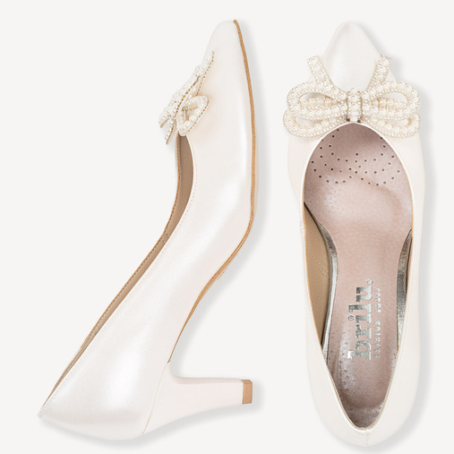 Ślubne perłowe szpilki z ozdobną kokardą Sunrise ivory