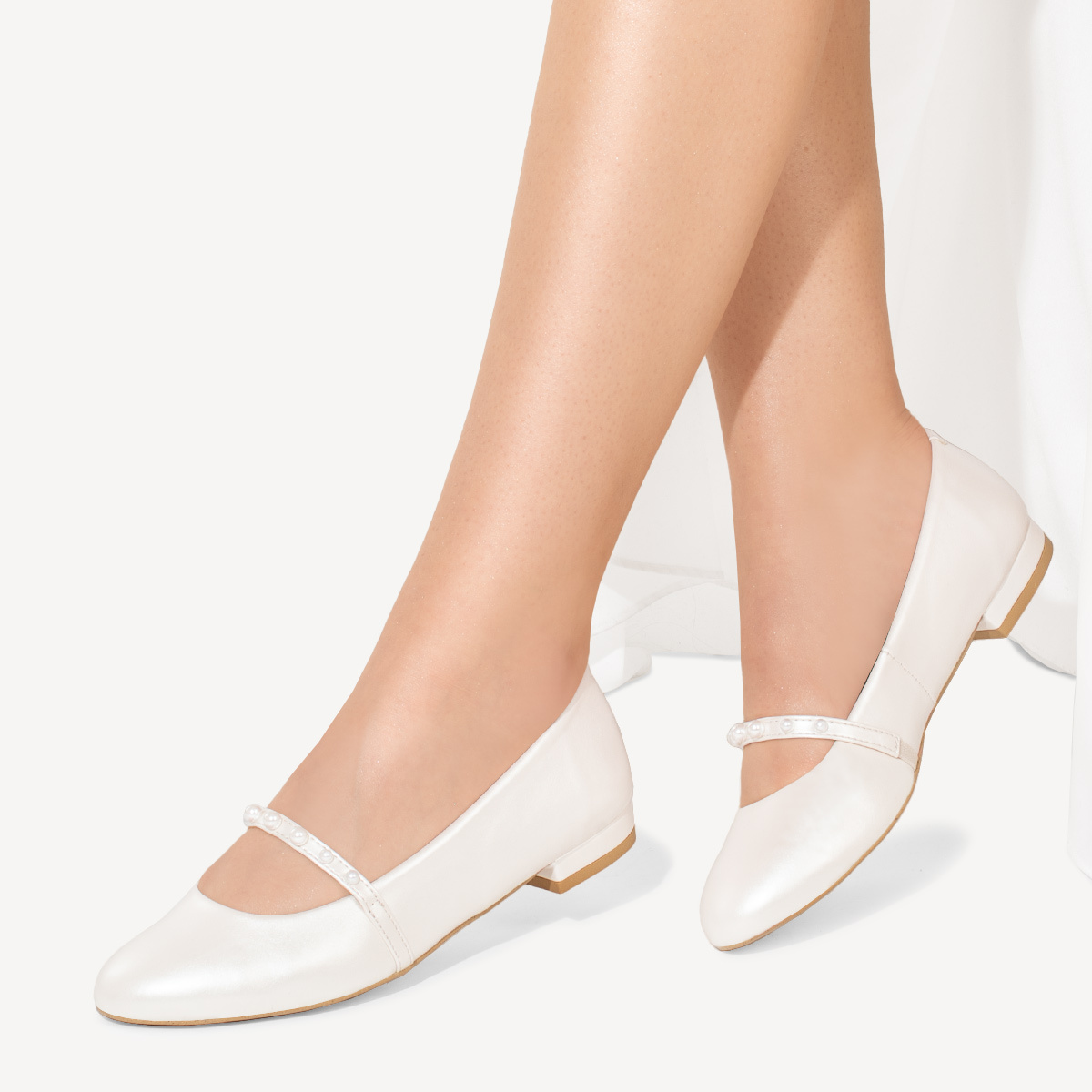 Ślubne balerinki z perełkowym paskiem Ocean ivory