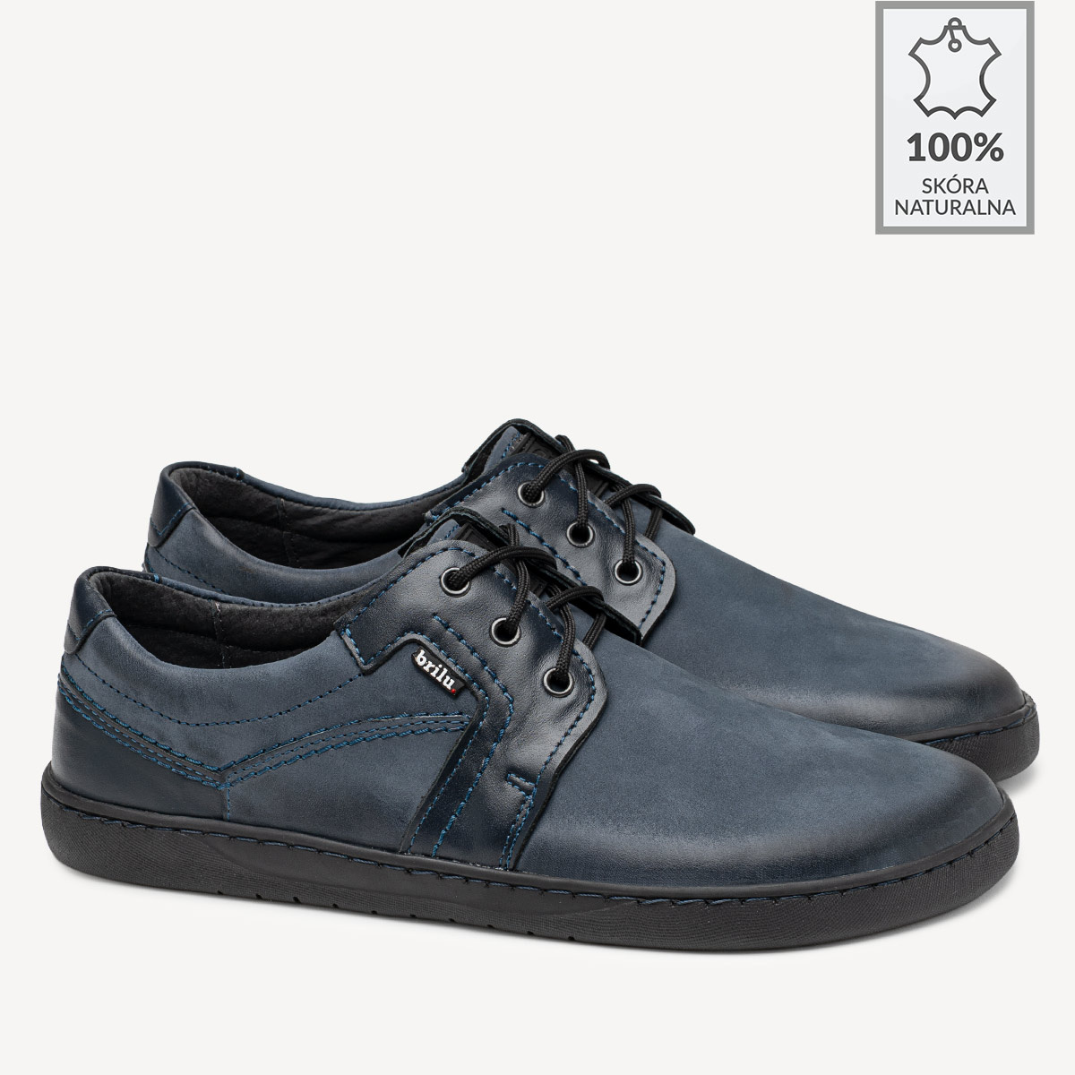 Skórzane buty męskie barefoot Luca granatowe
