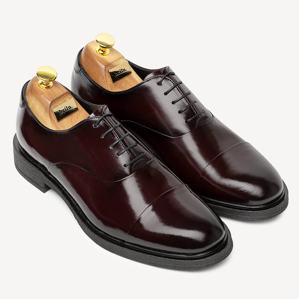 Skórzane wizytowe półbuty męskie oksfordy Barron bordowe