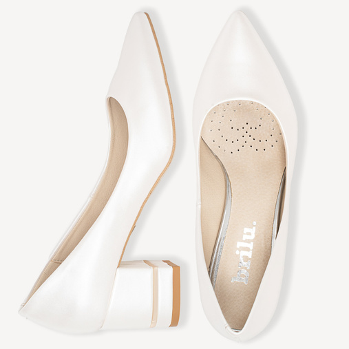 Ślubne perłowe czółenka z ozdobnym obcasem Felicia ivory