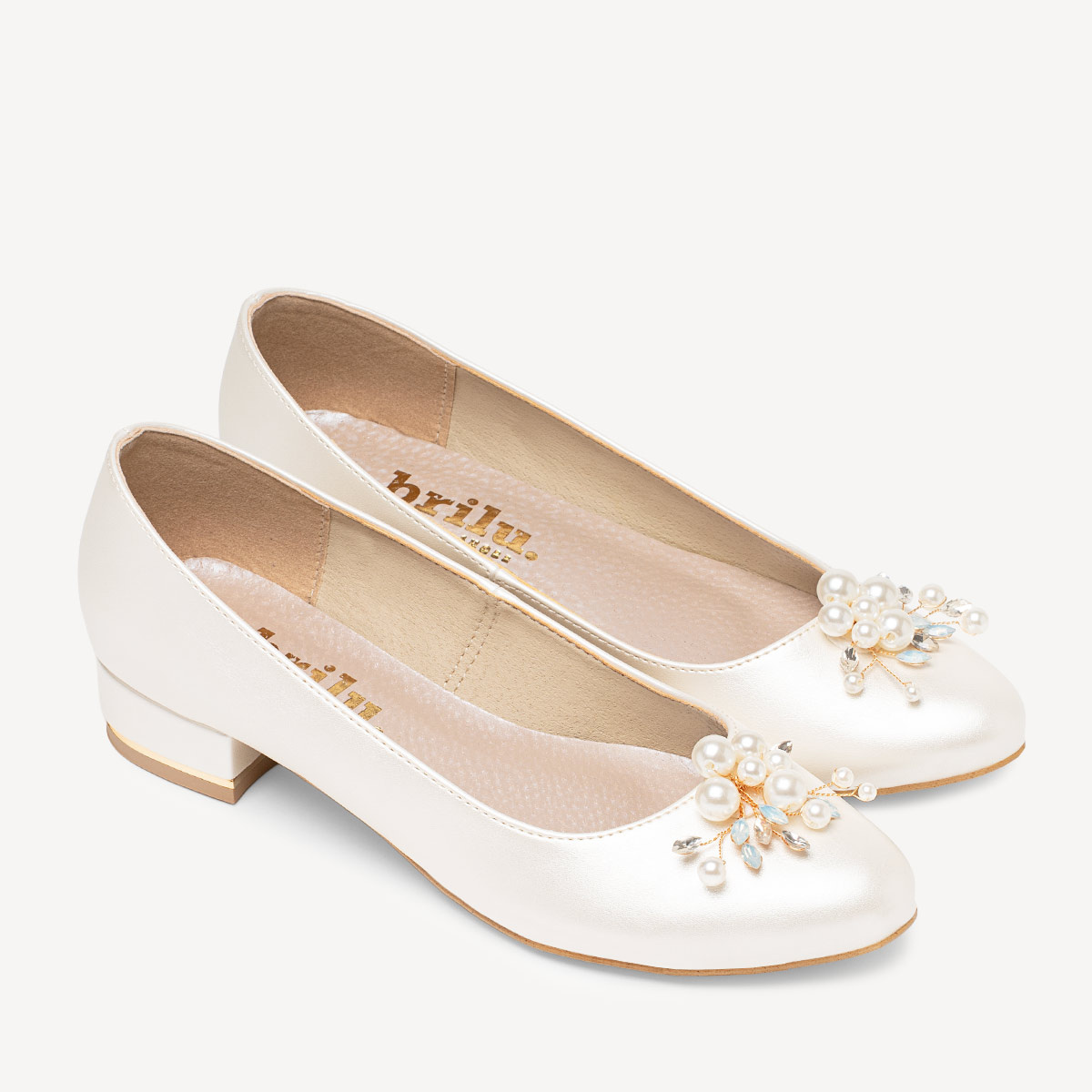 Ślubne perłowe balerinki z ozdobą z perełek Gracie ivory