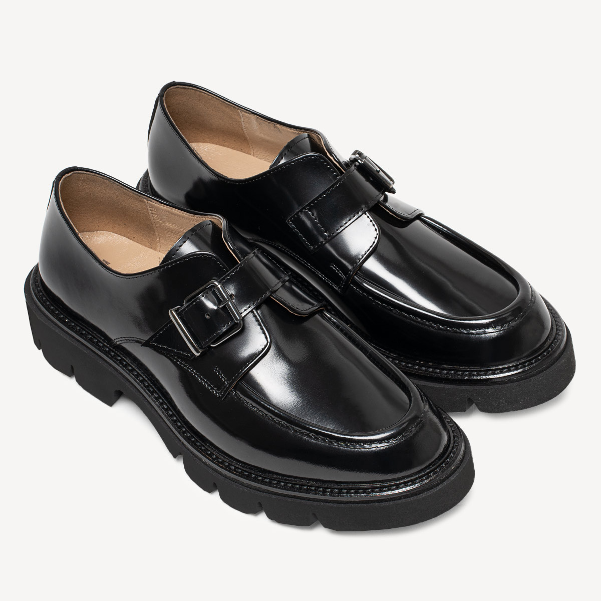 Skórzane lakierowane półbuty damskie z klamrą Avalon czarne