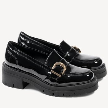 Wsuwane damskie półbuty z klamrą lakier Dream czarne