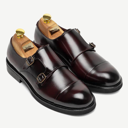 Skórzane półbuty wizytowe monki Colton bordowe