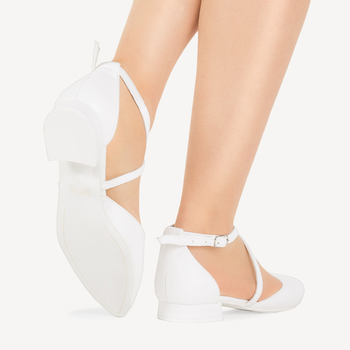 Licowe balerinki ślubne z paskami Dorita białe