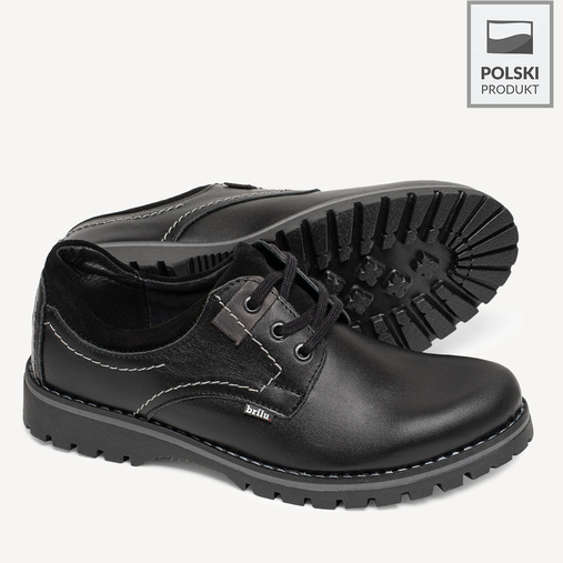 Skórzane półbuty trapery na grubej podeszwie Mateus czarne