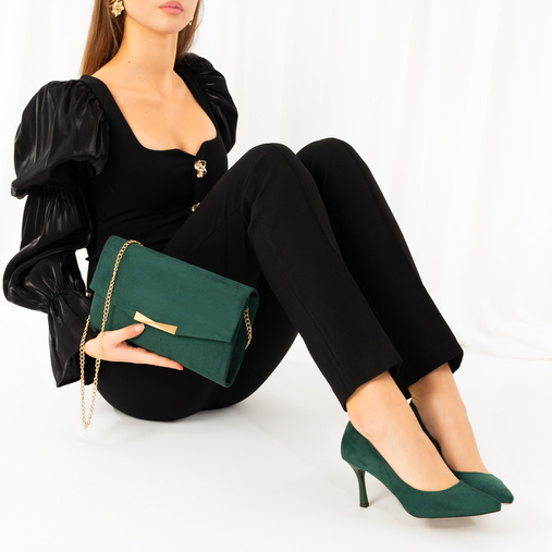 Elegancka zamszowa kopertówka Karlie butelkowa zieleń