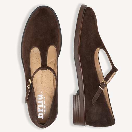 Zamszowe półbuty damskie z paskiem Samara brązowe