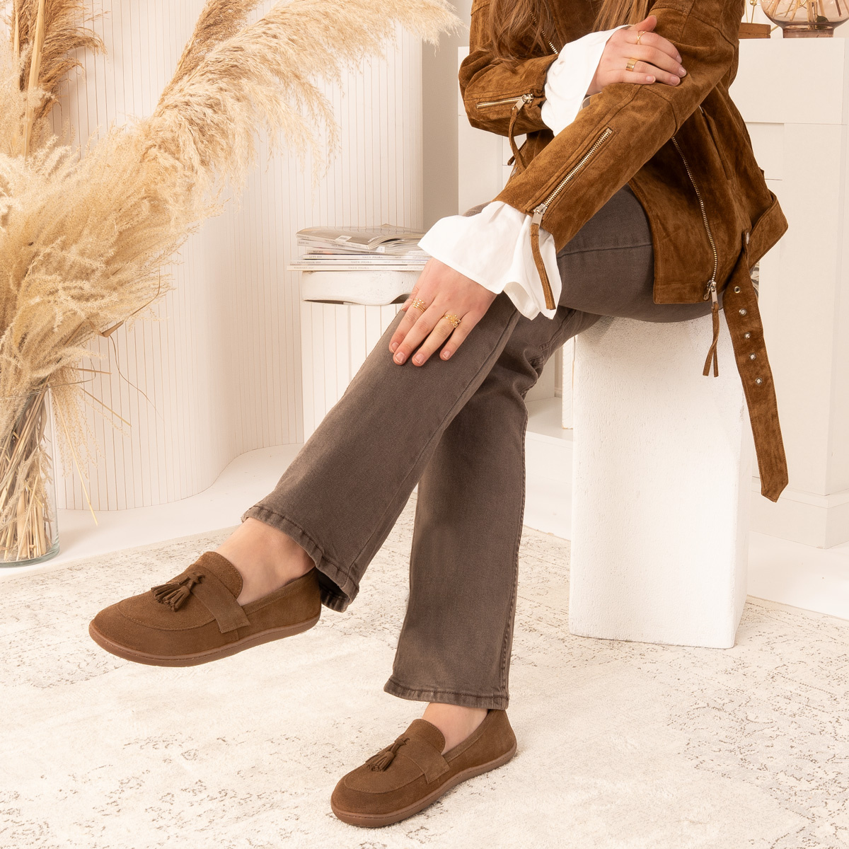 Zamszowe mokasyny damskie barefoot Maraya brązowe