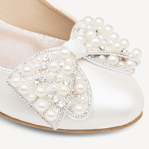 Ślubne perłowe balerinki z ozdobną kokardą Esther ivory