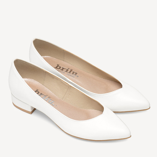 Ślubne licowe balerinki z wyciętą w szpic cholewką Ophelia białe